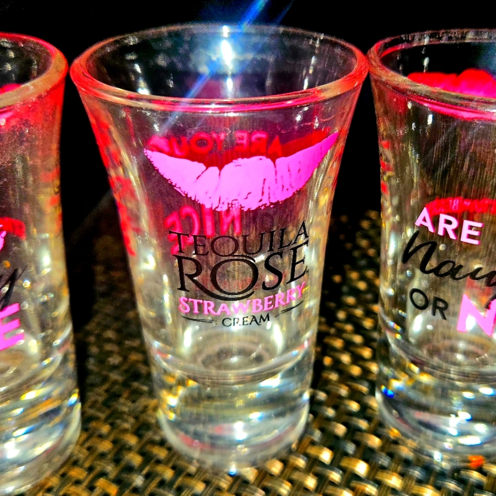 3 Tequilla Rose Strawberry Cream Shot Glasses